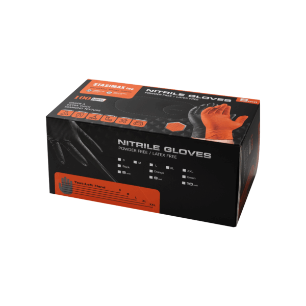 Orange Nitrile Dimond Textured Heavy Duty Gloves 9mil - Image 2