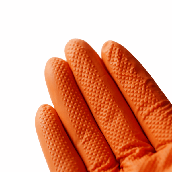 Orange Nitrile Dimond Textured Heavy Duty Gloves 9mil - Image 4