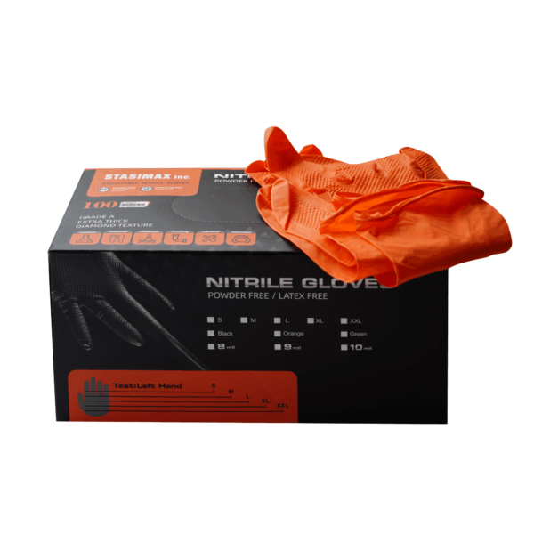 Orange Nitrile Dimond Textured Heavy Duty Gloves 9mil - Image 3