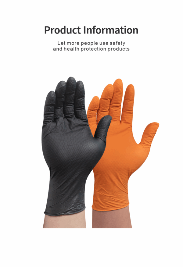 Orange Nitrile Dimond Textured Heavy Duty Gloves 9mil - Image 6